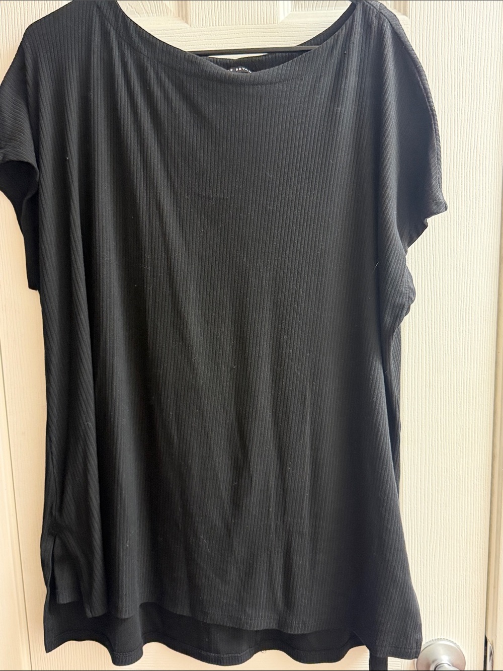Women's Black Ribbed Short Sleeve Blouse - Lightweight Casual Top